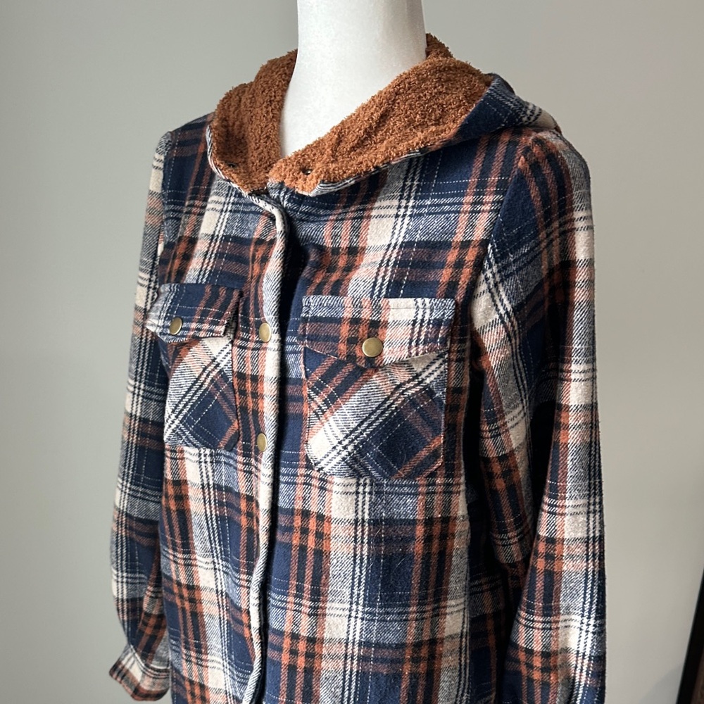 Dokotoo Womens Plaid Shacket Jacket Sherpa Fleece hood - Picture 4 of 13